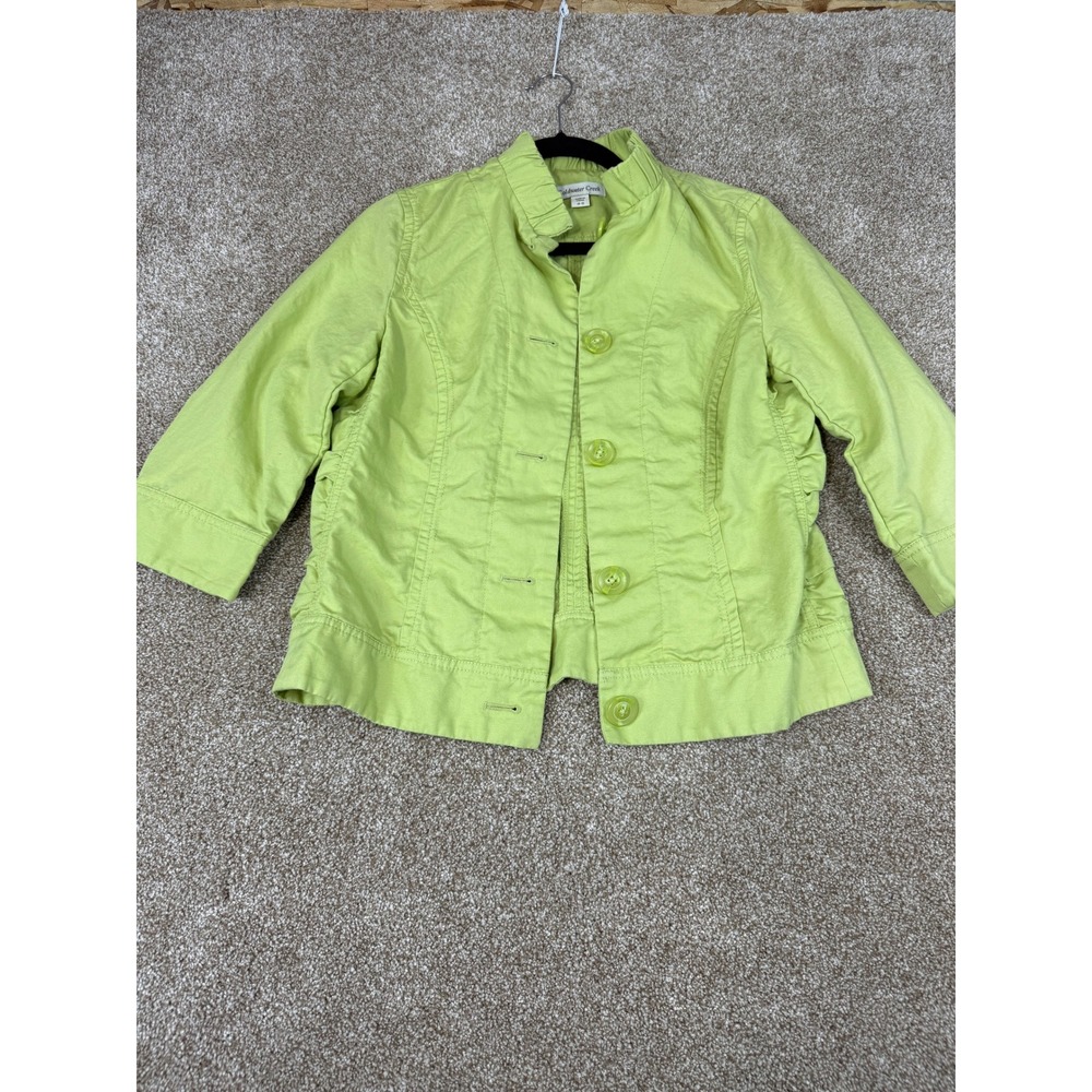Coldwater Creek Lime‎ Green Cotton Linen Ruffle Collar Jacket 3/4 Sleeve 4 6 Top